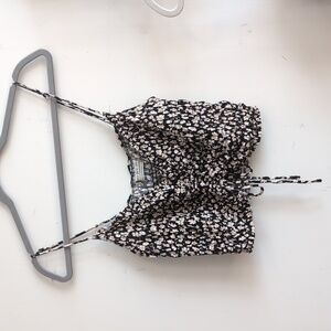 Urban Outfitters Black and Tan Floral Ruched Top